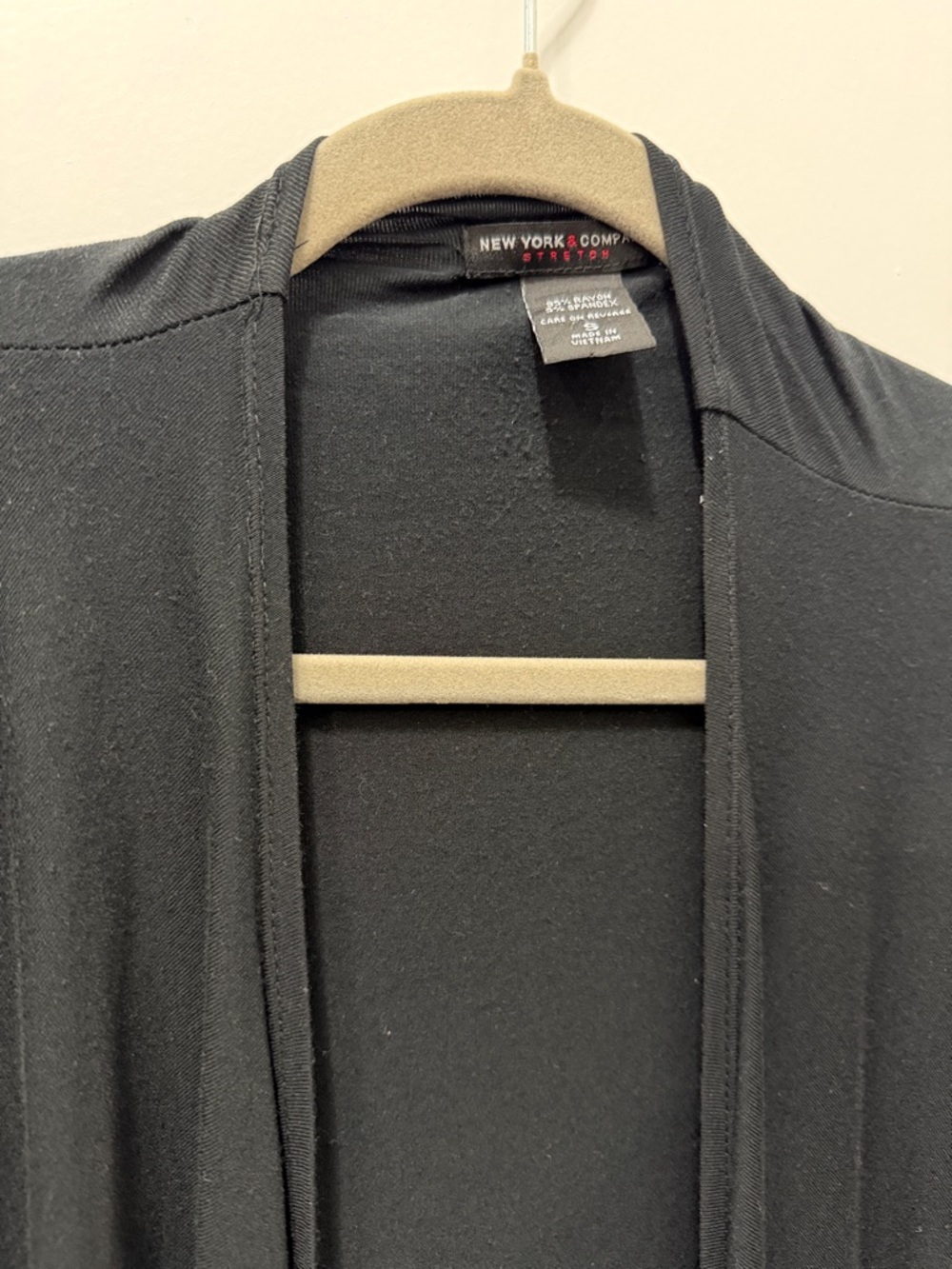 New York & Company Stretch Black Draped Open Front Cardigan - Picture 2 of 4